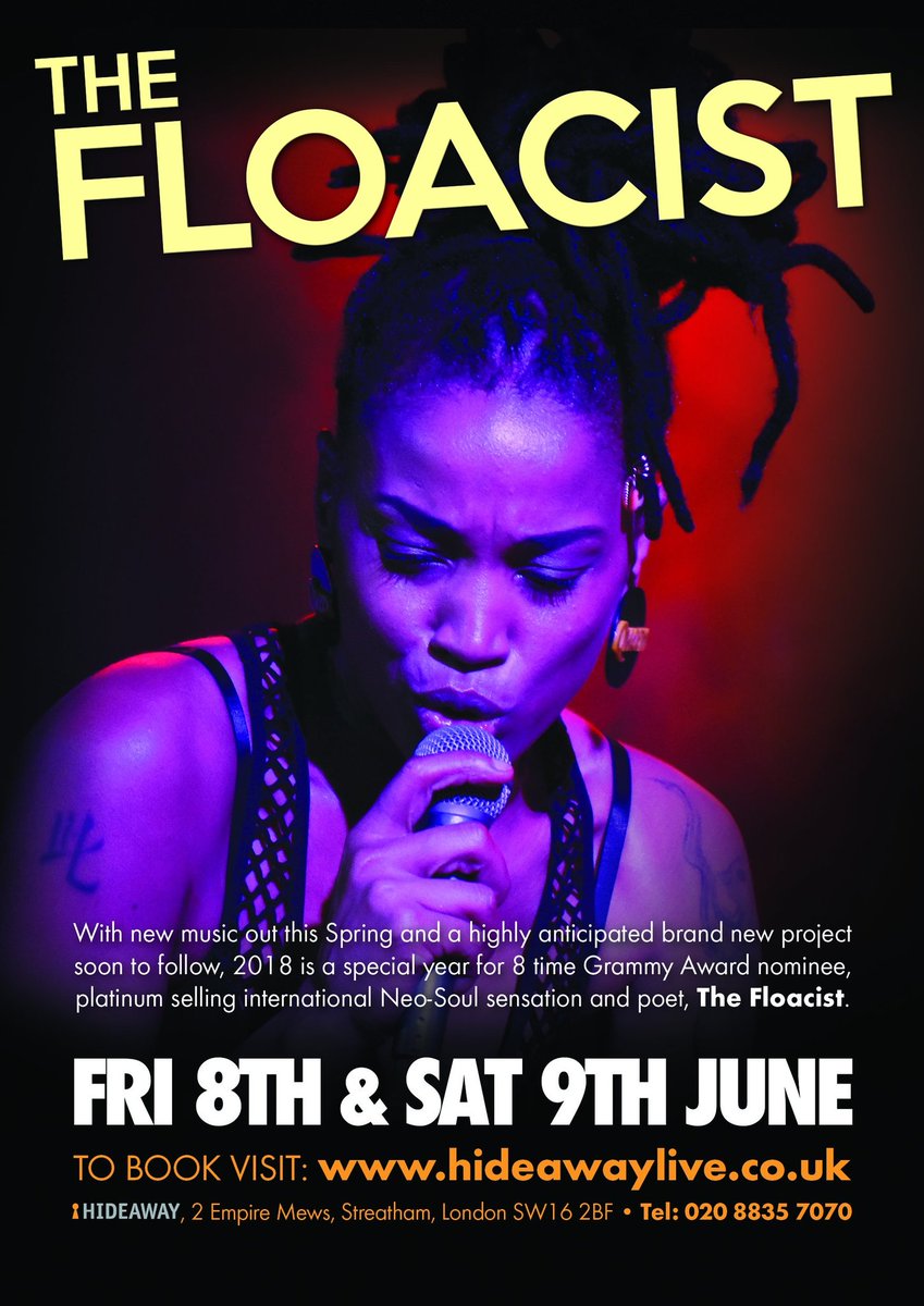 THE_FLOACIST's tweet photo. Come and join me and my band @ Hideaway in Streatham, South London on Friday 8th & Saturday 9th June 2018.
New music to share and blessed vibrations to give!!!
Tickets are available NOW!
For tickets click the link in my bio. Get yours now to avoid disappointment! https://t.co/foYwR66aKI