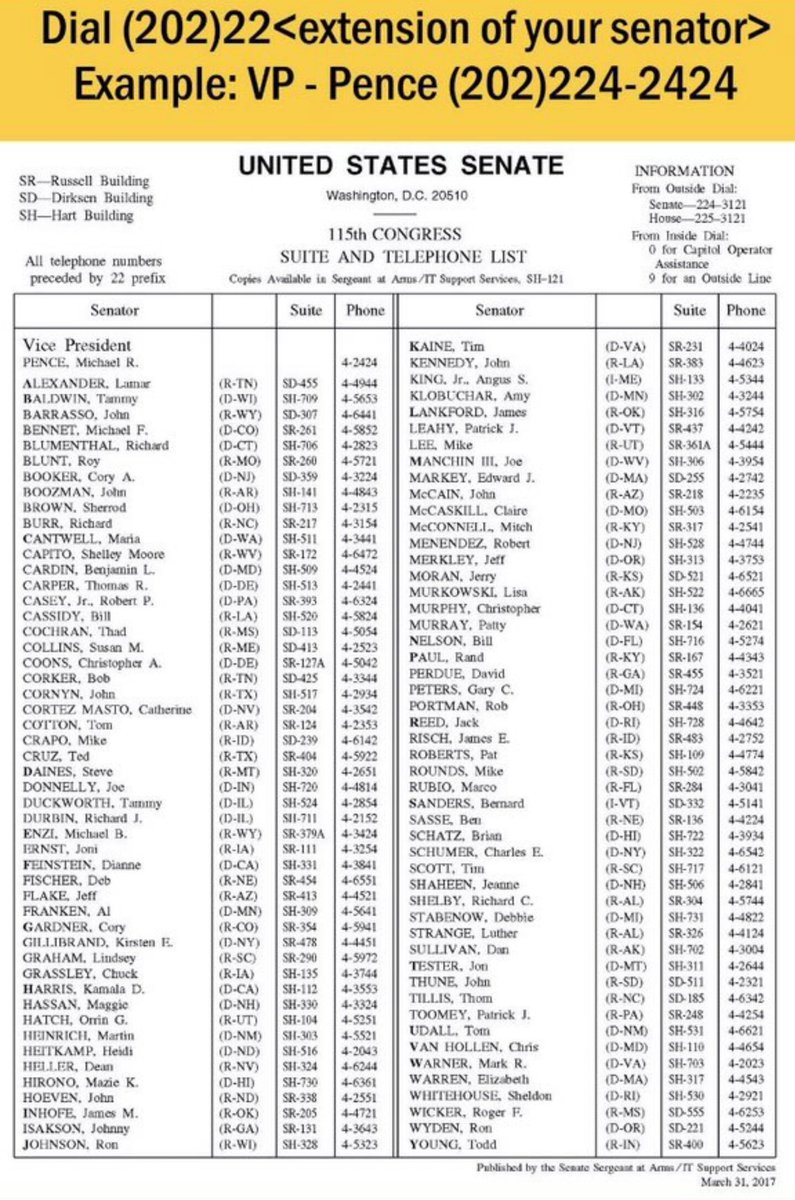 LindaKWS1's tweet photo. @CJPatruno #Senators phone numbers
Use them please
#NetNeutrality #ProtectMueller #ProtectHeathCare
#ProtectEnvironment
#ProtectWildlife
#ProtectPublicLand
#ProtectSocialSecurity
#ProtectMedicare
#ProtectPP
#NoConCon
#ProtectOurVotes #paperballots
#ProtectDemocracy use these numbers daily https://t.co/e8SlcUyTmp