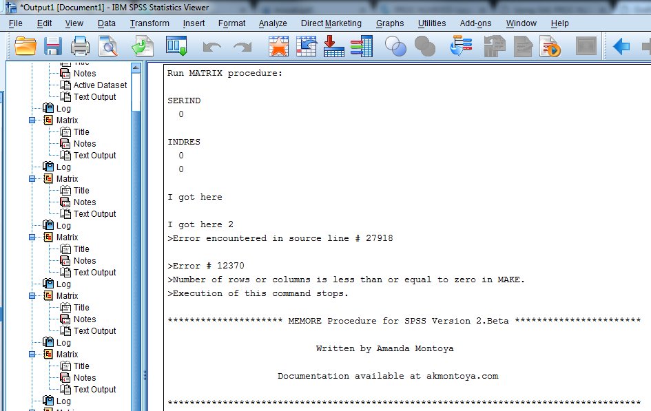 AmandaKMontoya's tweet photo. Debugging in @IBMSPSS is always a trying activity. But this means that everyone at my workshop at APS 2018 (@psychscience) will be getting a new beta version of #MEMOREmacro https://t.co/ATC20BzI9E https://t.co/MyTH55xcCY