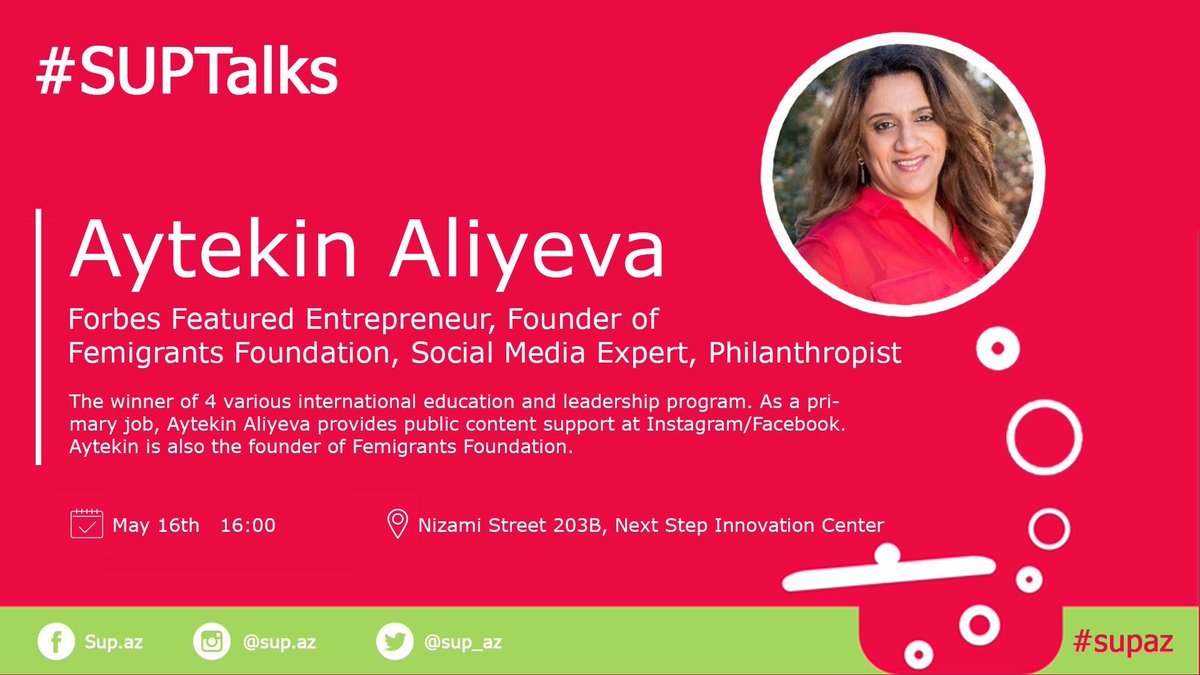 Femigrants's tweet photo. #IkaAliyeva, Founder of #FemigrantsFoundation will give a speech in #Baku to share her US experience as a #philanthropist #entrepreneur and #immigrant #businesswoman #suptalks #femigrants https://t.co/tz7bUSFoYf