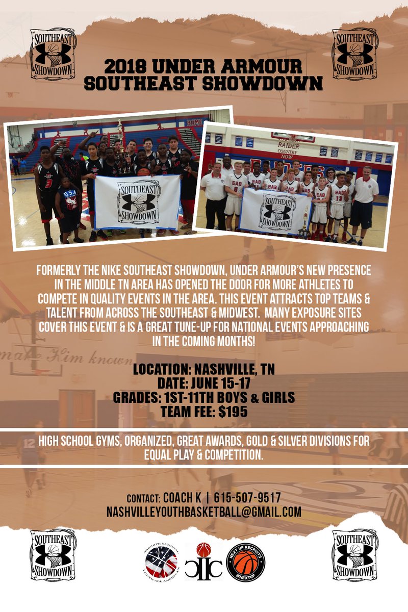 NYBABasketball's tweet photo. The Next Big EVENT to Hit the Middle #Tennessee Area is the #UnderArmour Southeast Showdown!!  Top Teams &amp; Talent from All Over will Compete &amp; Prepare for National Events w/ Top Media Services Attending...@Coast2CoastPrep @Rick_Report @NYAABASKETBALL @NationalYBR @BlueChip_Report https://t.co/4vLzAqgAgb