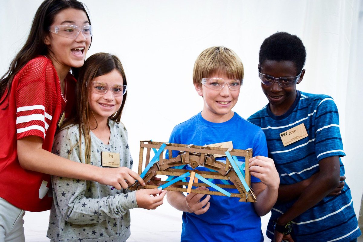 makingSTEM's tweet image. Remarkable Makers proudly show off the bridge they built before testing the strength. #stem #steam #edtech @NationOfMakers @SanDiegoCOE @SanDiego