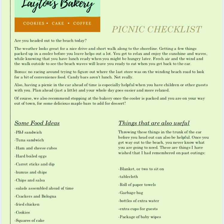 LaytonsBakery's tweet photo. Going to the beach? Pack up! Here’s a free checklist for that picnic. https://t.co/izd89D21JK  #picnic #lunch #checklist #laytons #bakery #beach #ocean #sand #fun #hungry #sandwich #go #play https://t.co/Yb0Ez6FQNr