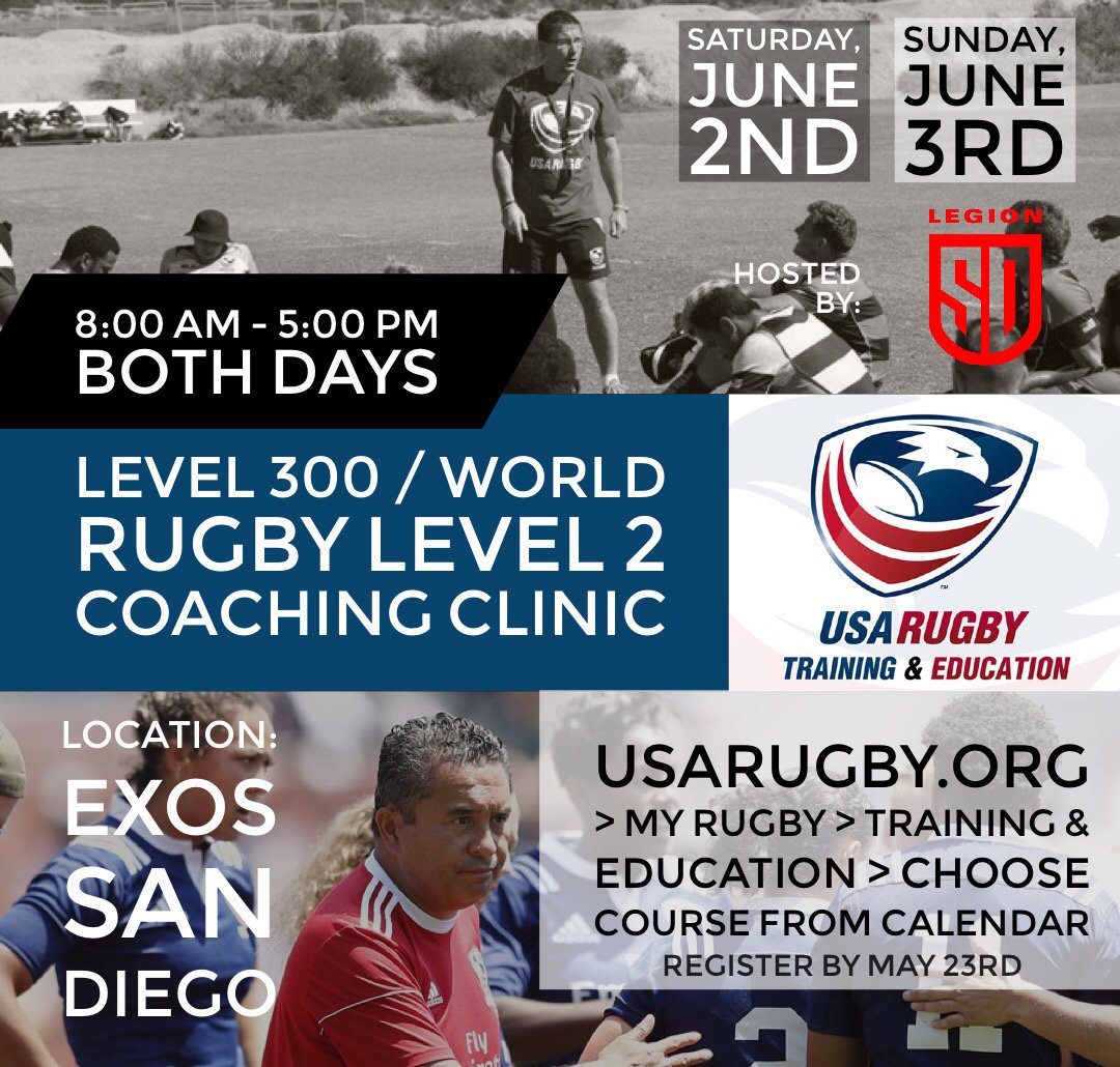 SD Legion will be hosting an L1 Officiating, Level 200 and Level 300 Coaching Course at EXOS on June 1st - June 3rd. Register today! #sdlegion #wearelegion