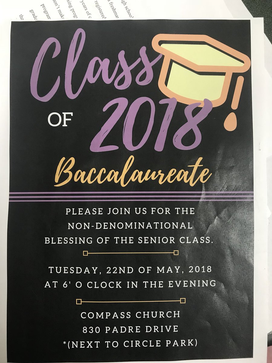 SENIORS!!! Baccalaureate is next week, one of our last events as a senior class, be there👌🏼💜