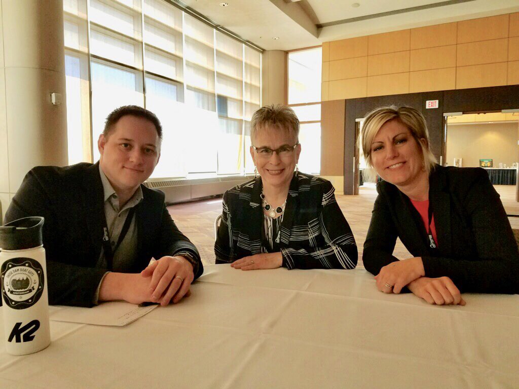 lexi_crocker13's tweet photo. @UORDuluth the master planners, be sure to thank these 3 and the rest of the planning committee for all their hard work! #uor18 https://t.co/4jrTWccwhP
