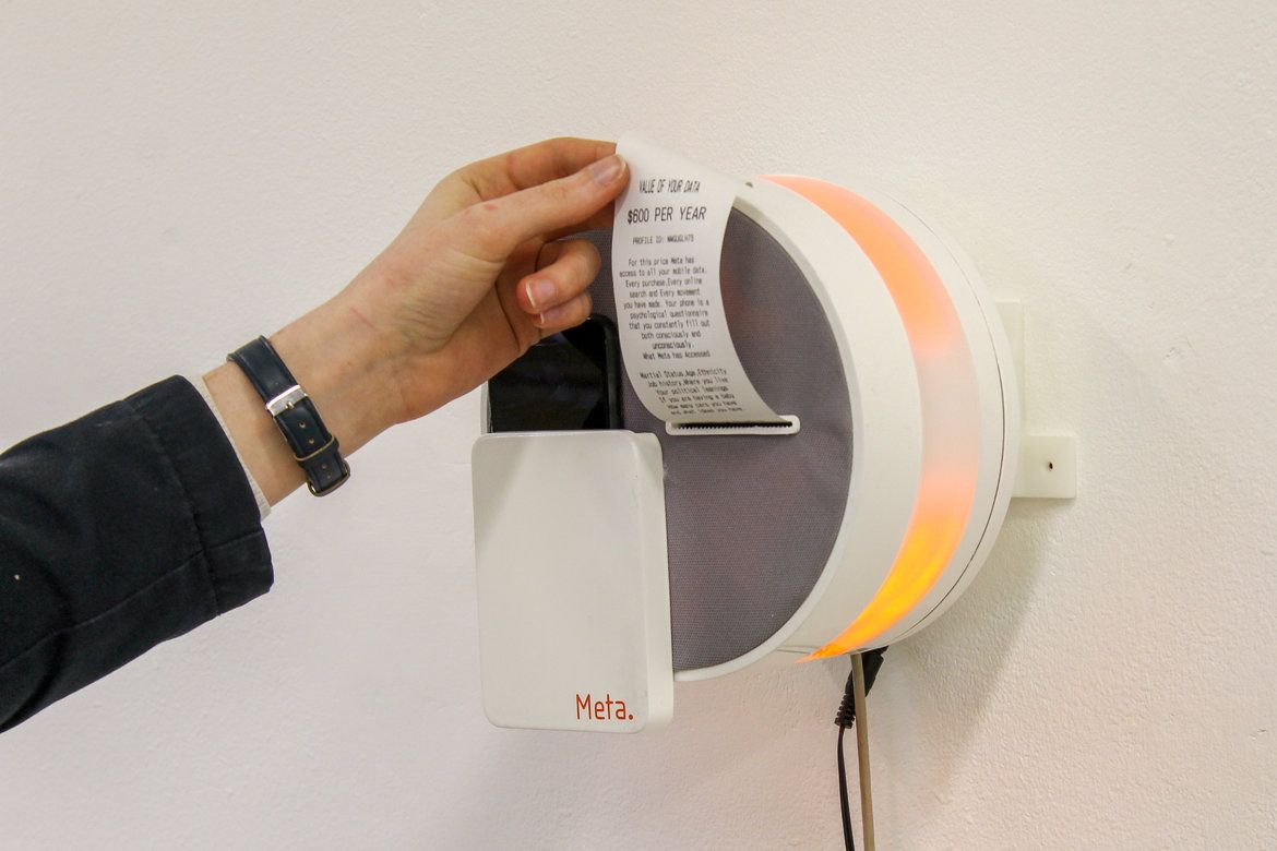DJCAD's tweet photo. Product Design student Cameron Watt is asking visitors to surrender their handsets and give 'Meta' a chance to determine how valuable its contents may be to advertisers. https://t.co/wvufOavRr8

Degree Show opens this Friday and continues till May 26. #djcaddegreeshow https://t.co/4l3YlIX9yk