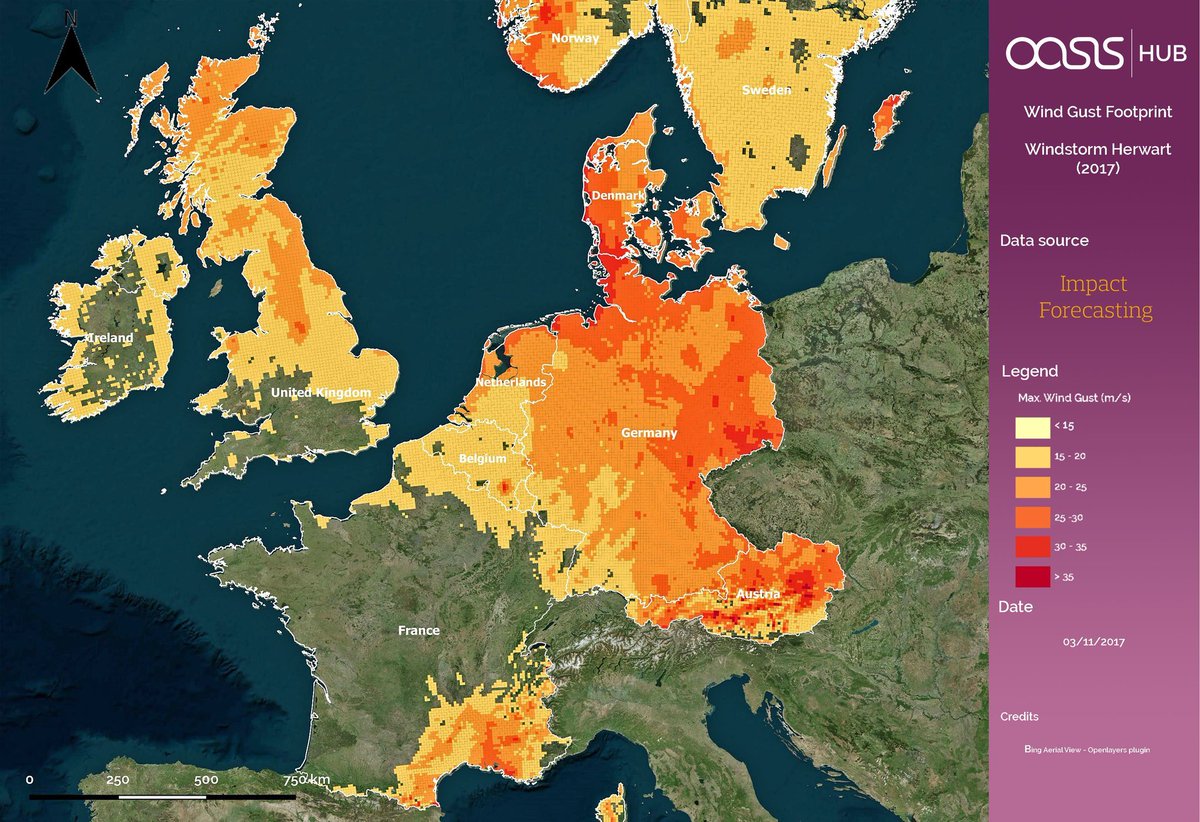 Oasis_HUB's tweet photo. 👇 RELEASED 03.11.2017. #Windstorm footprint from @AonBenfield Impact Forecasting for #Storm #Herwart.
👉 FREE DATASET: https://t.co/KYTE5j8yjb https://t.co/bjLeZ9QNuv