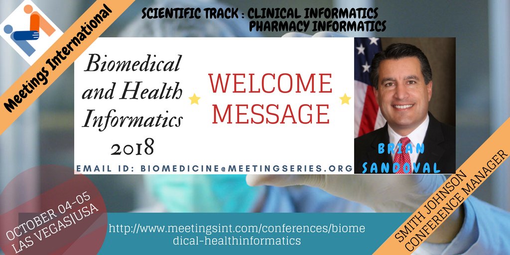 biomedicaltele's tweet image. We welcome you at this conference. Visit our site watch the WELCOME MESSAGE by GOVERNOR OF NEVADA (USA). Submit your abstracts on topics:-
#Biomedical Informatics
#Health Informatics
#Mental Health Informatics
#Neuro Informatics
#Brain Informatics
#Translational Informatics