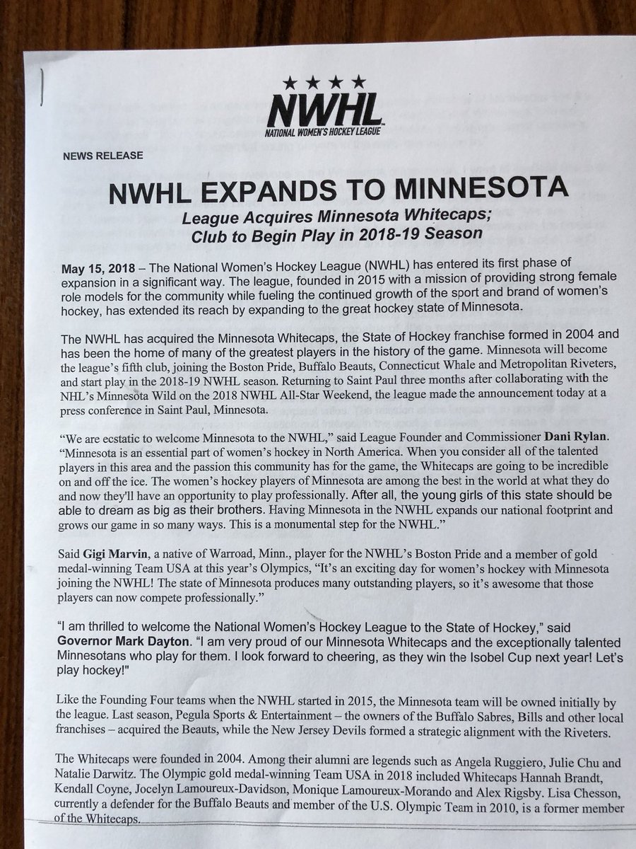 It is Official!! Minnesota has a Professional Women’s Hockey Team! @NWHL