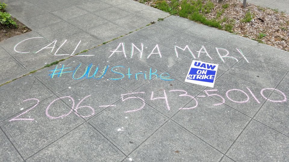 UAW4121's tweet photo. Want to help #ASEsStrikeBack today at the #UWStrike? Call @amcauce to ask why she has a salary $400,000 above average for university presidents when her graduate student workers can't even pay rent. https://t.co/Ydl0HTIBvb
