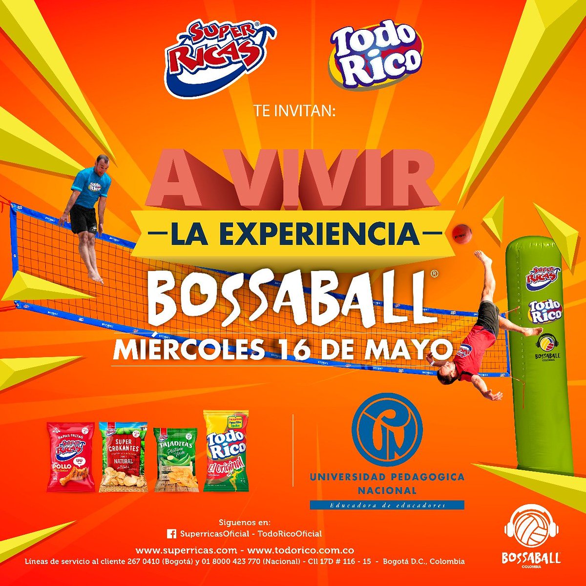 BossaballCol's tweet photo. Queremos celebrar el día de los profesores llevando la experiencia Bossaball a la Universidad Pedagógica, Sede 72. 
Estaremos el día Miércoles 16 de Mayo desde las 8 AM con todo el sabor y la adrenalina que nos trae este deporte y nuestra marca patrocinadora Super Ricas. https://t.co/ygcBLtn5yS