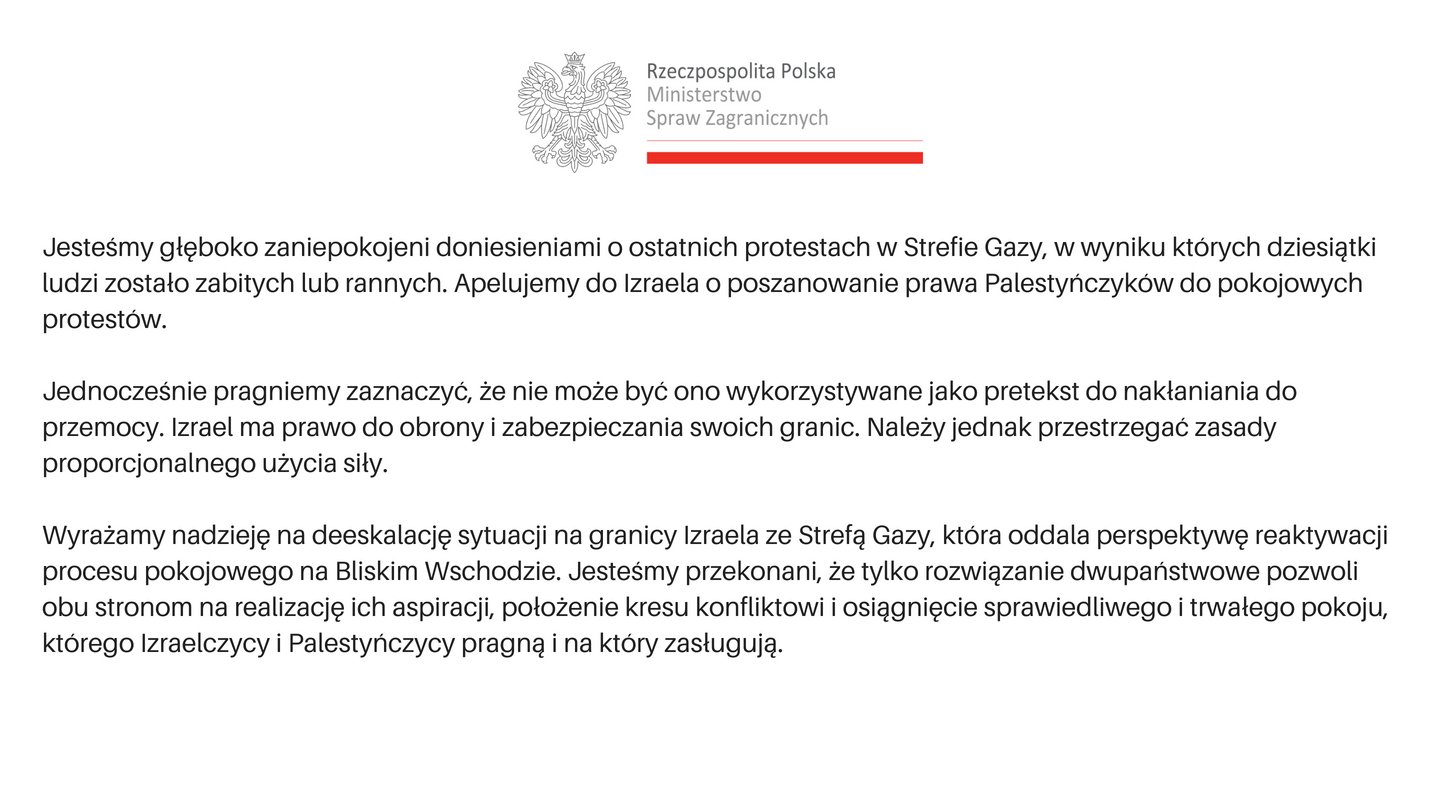 Oficjalny komunikat wydany przez MSZ RP.