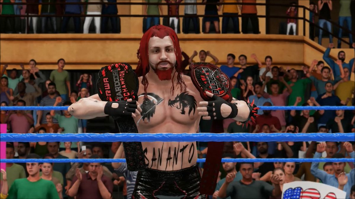 GCAWRESTLING2K's tweet photo. While @BradSkeensCaw was celebrating his win, @r3dd210 made his unexpected way to the ring &amp; certainly used the 24/7 rules of the GCA eXtreme Title to his advantage! Not only did he capture the eXtreme title but also the RWA Hardcore Title to! #GCAWrestleVerse #WWE2K18 #GCAvsRWA https://t.co/a59XCR6KvQ