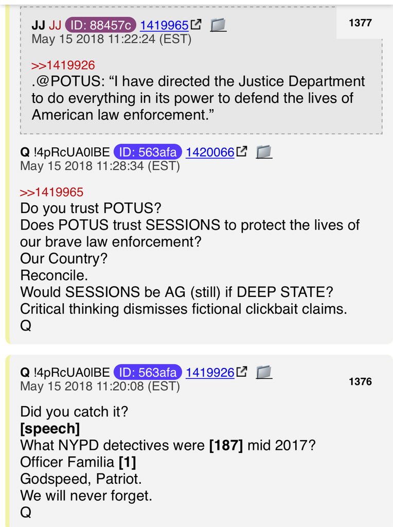 stageset2's tweet photo. Q is posting, trust Sessions. @POTUS ‘s speech today and his acknowledgment of her family was very moving today. #wewillneverforget #WWG1WGA #fakenews #trustsessions #draintheswamp #qanon #doitq #bringitforth https://t.co/M3u0Ci6kvD