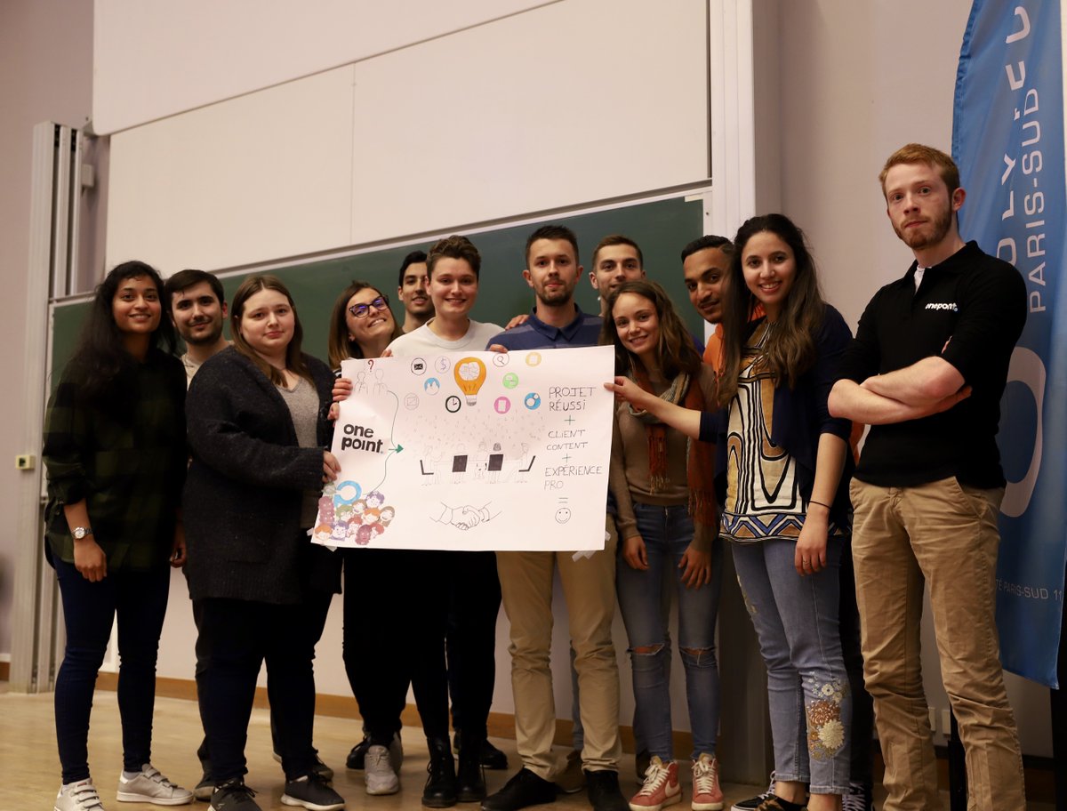 onepoint's tweet photo. Merci à @Polytech_upsud pour son accueil aujourd’hui, et un grand bravo à tous ses étudiants pour leur travail dans le cadre de cette « Journée du Parrain » et leurs pitchs plus ou moins farfelus 😄 Félicitations à l’équipe gagnante pour son projet Oneproject » ! 👏  #parrainage https://t.co/oPucDJpsoP