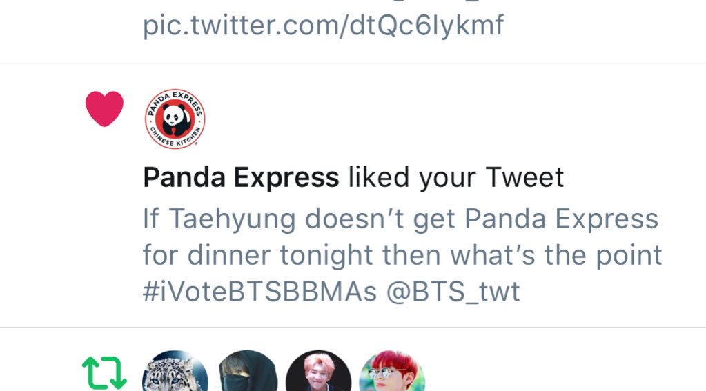 iridescentseoul's tweet photo. PANDA EXPRESS ACTUALLY LIKED MY TWEET ABOUT TAEHYUNG I’M SCREAMING
#iVoteBTSBBMAs @BTS_twt https://t.co/IJGM0ZuPUc
