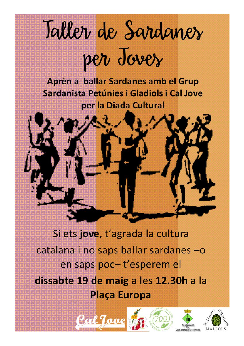 CalJove's tweet photo. Espai Agenda: 
Aquest dissabte ens veiem al Taller de Sardanes a càrrec del Grup Sardanista Petúnies i Gladiols amb l'organització de @ComMallols i @stllhortons 
#diadacultural #culturalcatalana #sardanes #tallerdesardanes #tallerperajoves #joves #joventut #caljove https://t.co/omEEzJKuHY