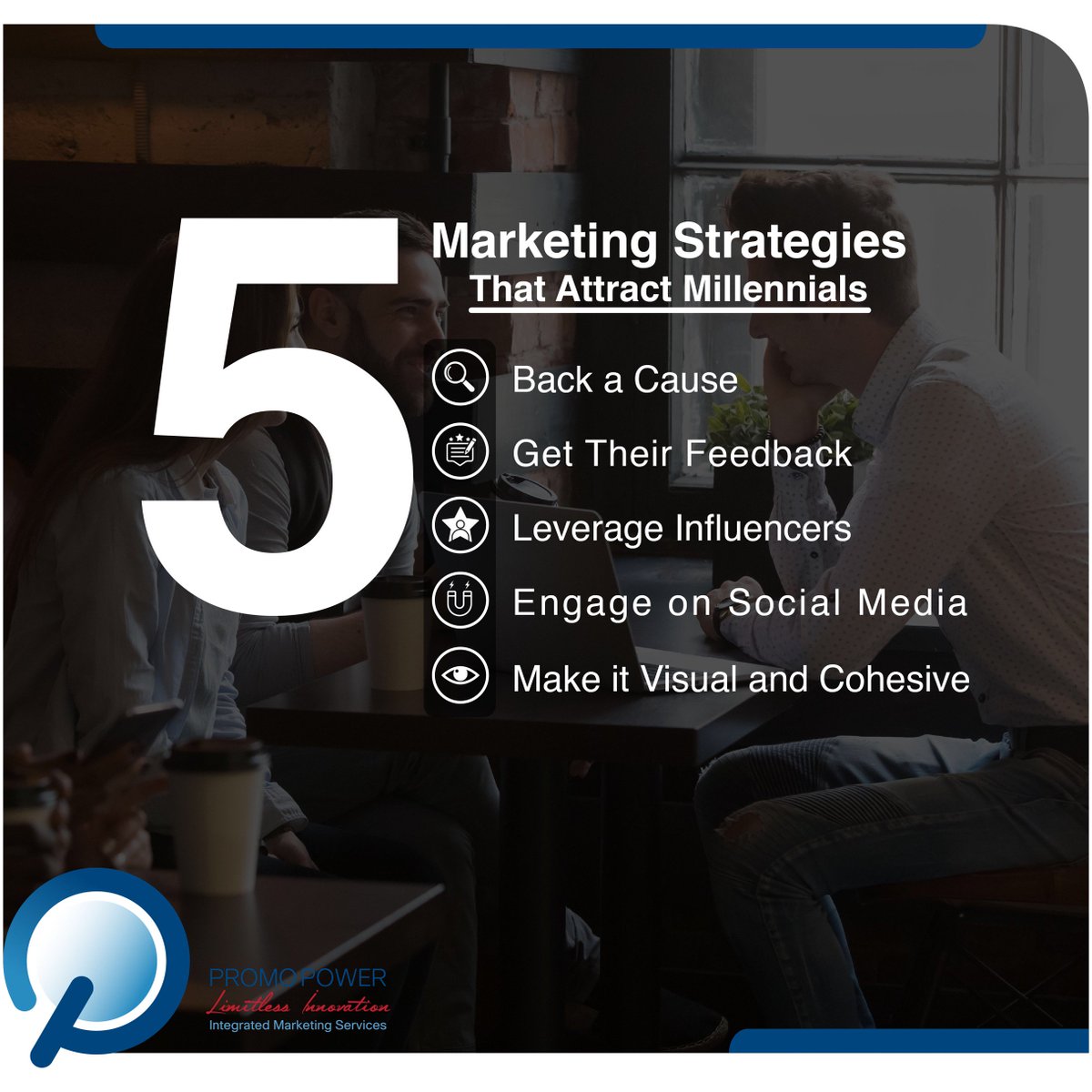Promopowerme's tweet photo. How to attract the #Millennials in #SocialMedia ? 

5 steps to guarantee the effectiveness of your #MarketingGame 

#PromoPower #Marketing #SocialMedia #cause #Feedback #influncer #Visuals https://t.co/j8TiyW9GLR
