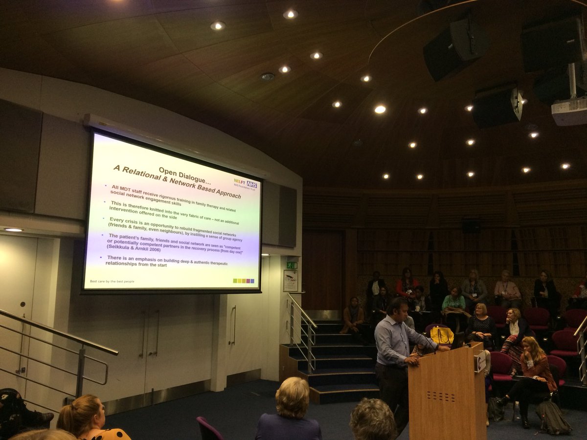 ODDESSI_UCL's tweet photo. Great and encouraging to hear from our PI @MindfulRussell today about how the #OpenDialogue #ODDESSI trial aims to improve outcomes and NHS services for people with severe mental illnesses @NELFTResearch @NELFT #RDOpenDay2018 https://t.co/ZhOjYhCsar