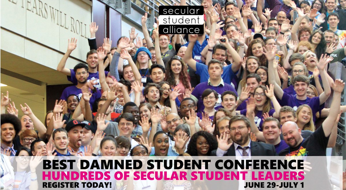 SecularStudents's tweet image. @secularjayhawks Join us! The 18th annual national conference is going to be amazing - meet hundreds of secular student leaders, hear inspiring speakers, &amp;amp; sharpen your leadership skills.
More info at bit.ly/SSAcon18    

We can even help with funding.
#BeThereOrBeSquare