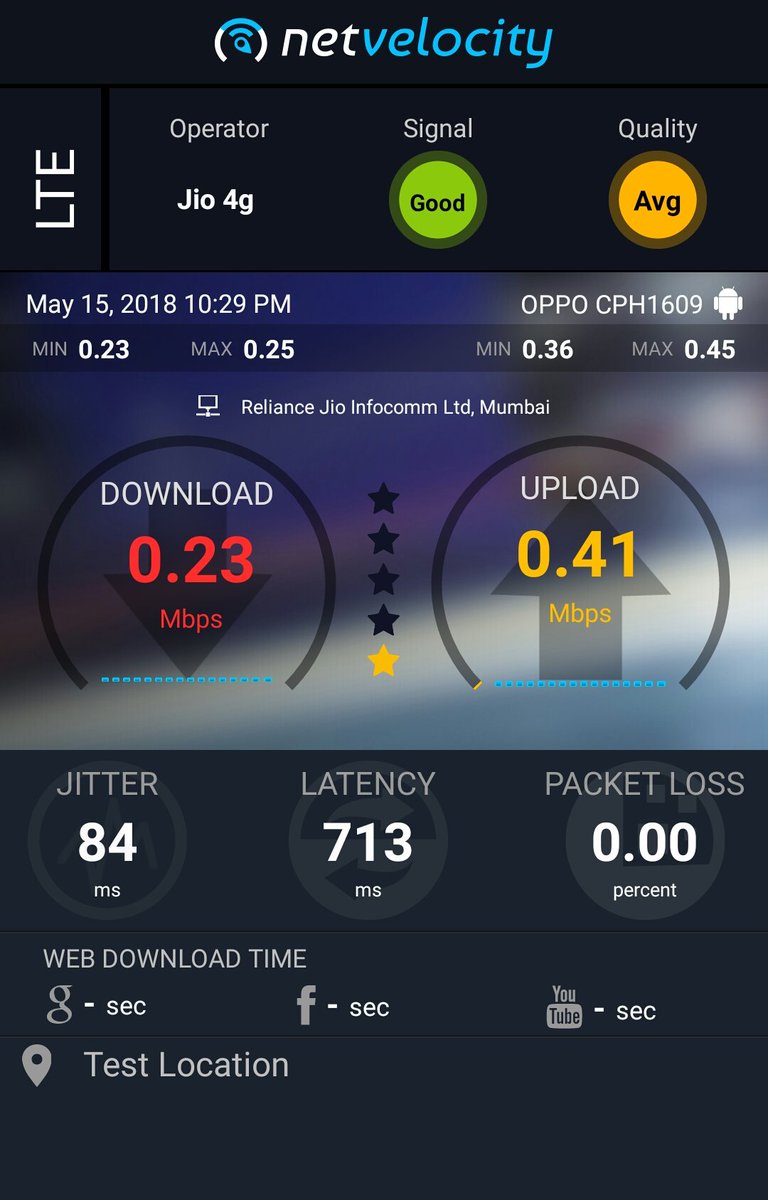 sital_shivhare's tweet photo. NetVelocity Test Result
@JioCare @reliancejio @ZeeNews @republicnews2 @otvnews 
एक साल होने आ रहा है. पर ये अभी तक network को ठिक नहीं कर रहे है बस हर month jio recharge करो बोलते है पर network ठिक नहीं करते हैं. 
jio no - 7978260734
personal no - 8093141545
स्वतन्त्र गुप्ता https://t.co/X61jxGp1d7