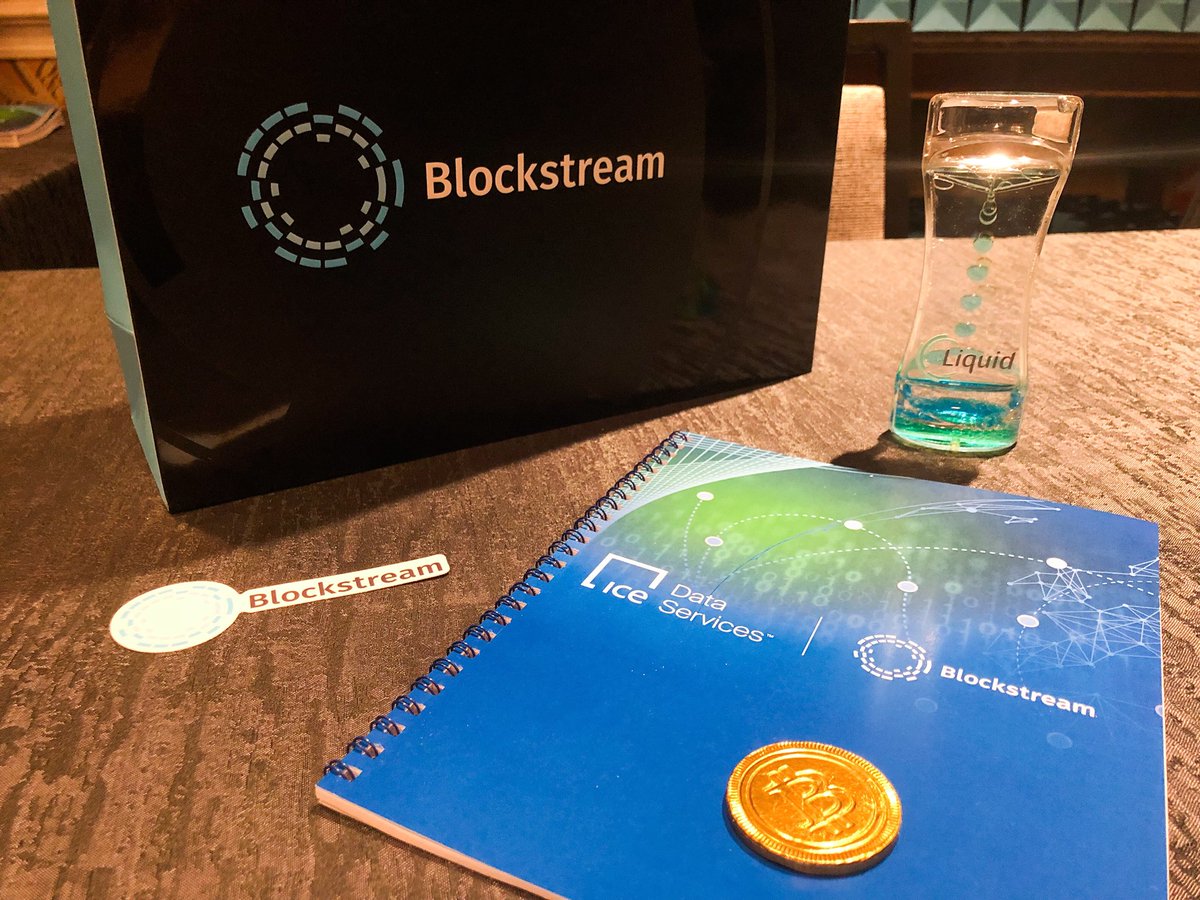 Blockstream's tweet photo. If you’re at our talks today in the #BlockstreamRoom, pick up some cool swag! We have a #LiquidNetwork timer, an @ICEDataServices / @Blockstream notebook, and #CryptoCandy! #Consensus2018 https://t.co/8QFFmgvLrT