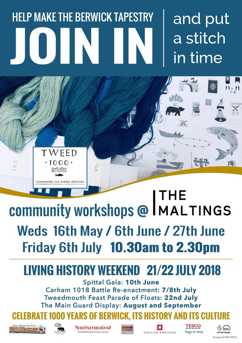 Tweed 1000 is holding it's first Community Tapestry Workshop on Wednesday 16th May in the Henry Travers Studio at <a href="/TheMaltings/">Maltings Berwick</a>. Come and be part of this great celebration of our border heritage #Tweed1000 #visitberwick