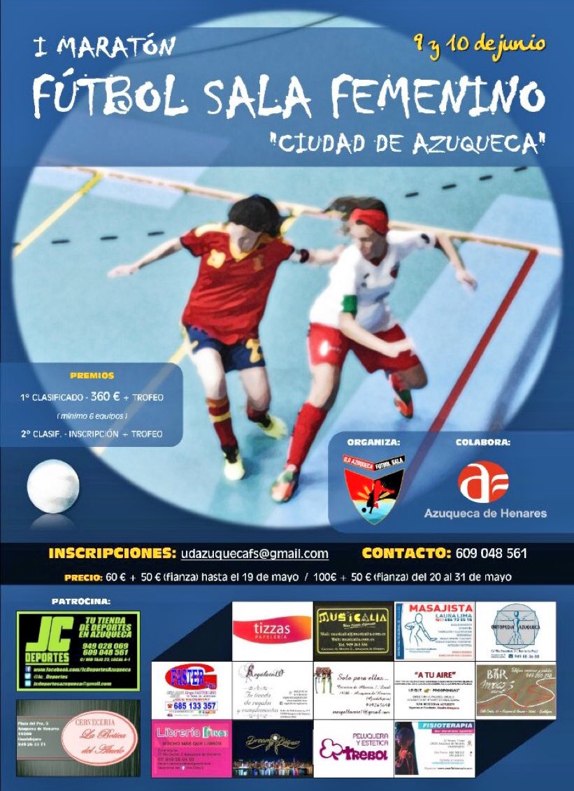 ElTiKiTaKaCLM's tweet photo. 🏆 I Maratón de Fútbol Sala Femenino “Ciudad de Azuqueca”.
📰 Organiza @UDAzuquecaFSF.
📆 9 y 10 de Julio.
⚽️ Toda la info para realizar la inscripción 👇. https://t.co/8KwFycEZSC