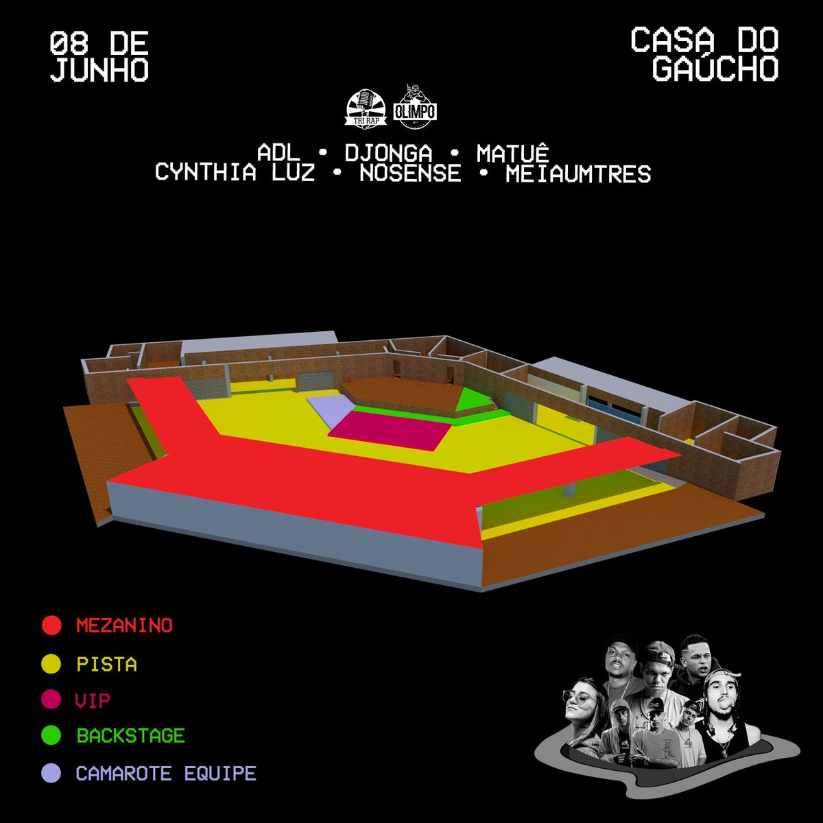 JotaRomani's tweet photo. Pra quem vai ir no show do DJONGA, MATUÊ, CYNTHIA LUZ E ADL, fica ligado no mapa de cada setor pra se localizaram direito na Casa do Gaúcho!!!!
#Olimpo #TriRap https://t.co/5cOO7rxkrM