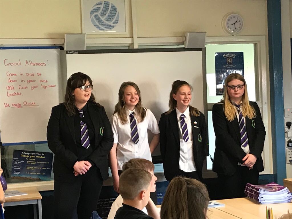 LevenmouthAc's tweet photo. Another fantastic Primary Transition visit with Mrs Muir (DHT) and the @Columba1400 and JPLT groups at Methilhill Primary School today. #LevAcC1400 #LevAcJPLT #PupilLeadership #ConnectingWithCommunity https://t.co/xZCnrSvRX1