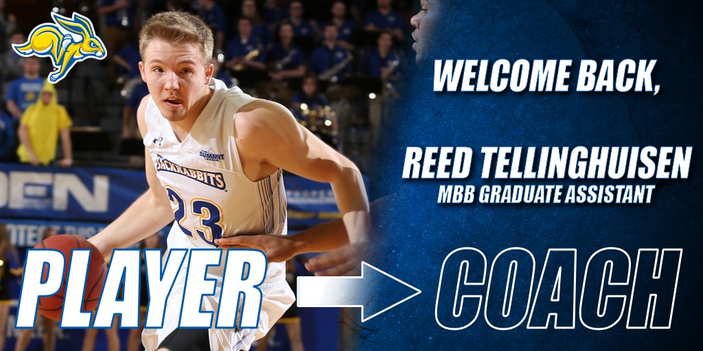 GoJacksMBB's tweet photo. A familiar face will join the coaching staff next season with Reed Tellinghuisen transitioning into the graduate assistant role! #GoJacks #FIndAWay https://t.co/5Y9ggVWuQE