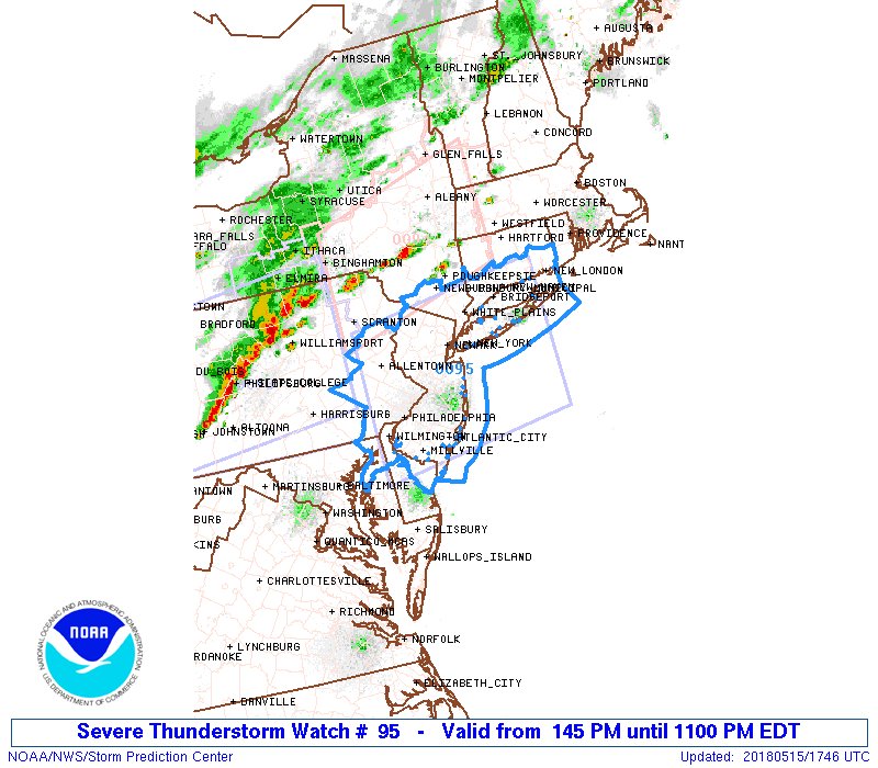 NWS Storm Prediction Center (@nwsspc) on Twitter photo 12:47pm CDT #SPC_Watch WW 95 SEVERE TSTM CT DE MD NJ NY PA CW 151745Z - 160300Z, go.usa.gov/xQQum 12:47pm CDT #SPC_Watch WW 95 SEVERE TSTM CT DE MD NJ NY PA CW 151745Z - 160300Z, go.usa.gov/xQQum
