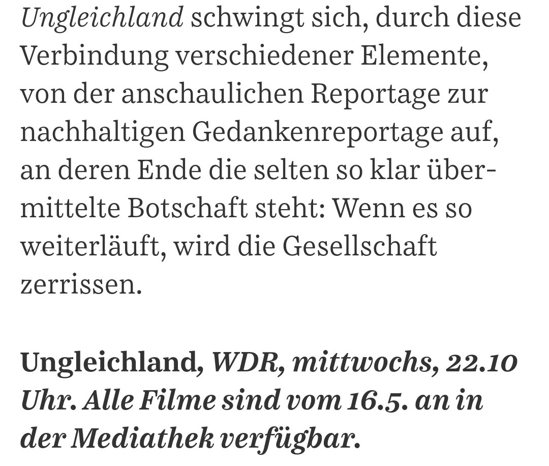 "Nachhaltige Gedankenreportage". <a href="/Gertz68/">Holger Gertz</a> in der <a href="/SZ/">Süddeutsche Zeitung</a> von morgen über unsere #Ungleichland-Serie.