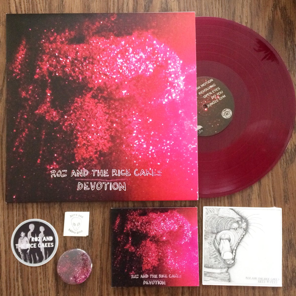 hi! the last 25 DEVOTION LP’s are up in our web store first come first serve. they come with these extra goodies and two B sides. 

rozandthericecakes.bandcamp.com/album/devotion…
<a href="/UmbrellaManLPs/">Umbrella Man Records</a>