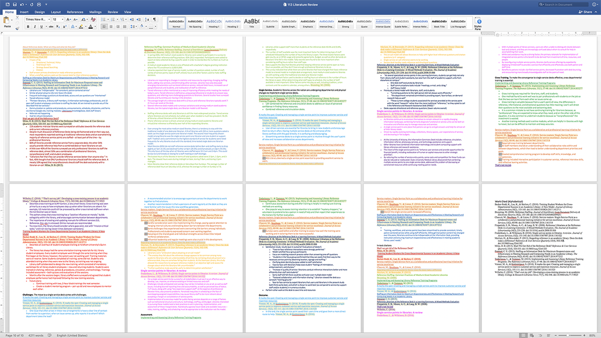 Spider_Advisor's tweet photo. Writing a #LiteratureReview. This is what I mean when I tell my students that drafting is supposed to be messy. Why let perfection intimidate you when you can use ALL THE COLORS! #Drafting #WritingForWork https://t.co/zLCNHZrFUg