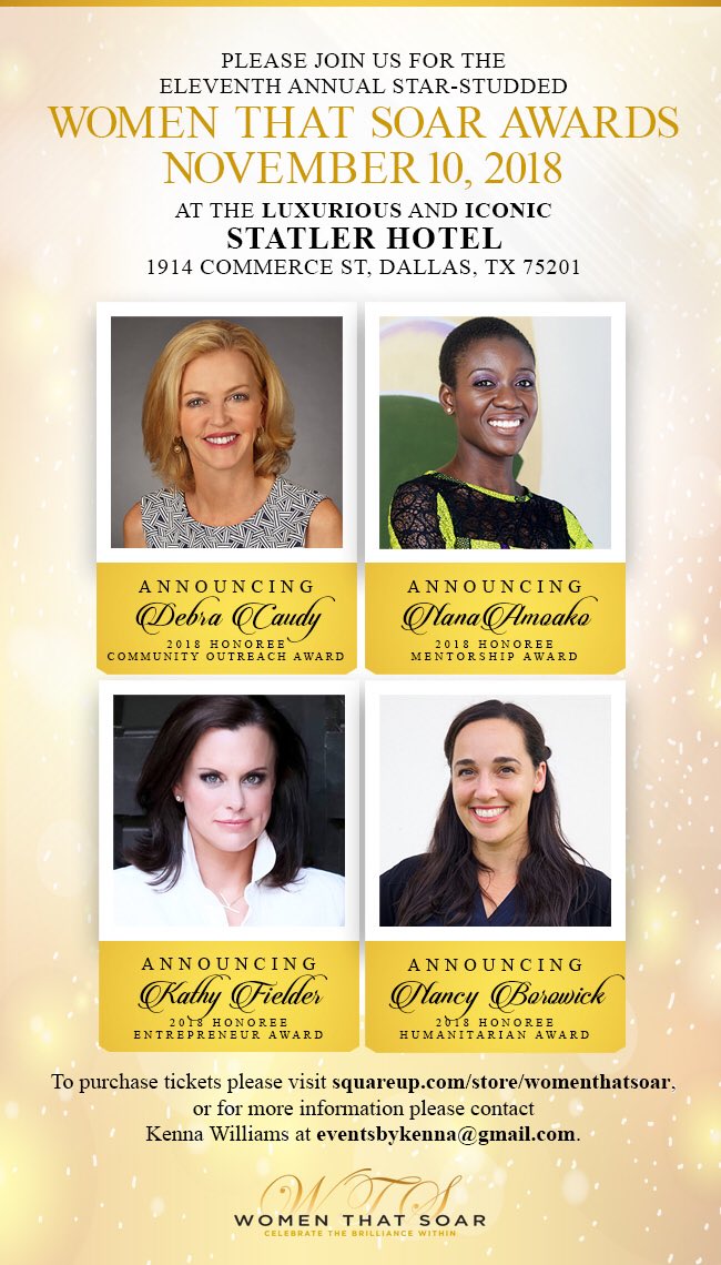 #RT WTS2018 Award Honorees Announcement! <a href="/Kathy_Fielder/">Kathy Fielder</a> | #NanaAmoako | <a href="/debracaudy/">debra caudy</a> | <a href="/nancyborowick/">nancy borowick</a> Visit #WTS on <a href="/instagram/">Instagram</a> for #tuesdaytakeover 2 learn more about the announced #womenthatsoaraward honorees!
<a href="/TouchALife/">Touch A Life</a> <a href="/LadyLakeMusic/">LadyLake PR 👑</a> <a href="/Toyota/">Toyota USA</a> <a href="/AmericanAir/">americanair</a> <a href="/O_Magazine/">Oprah Magazine</a> @TGCDiary