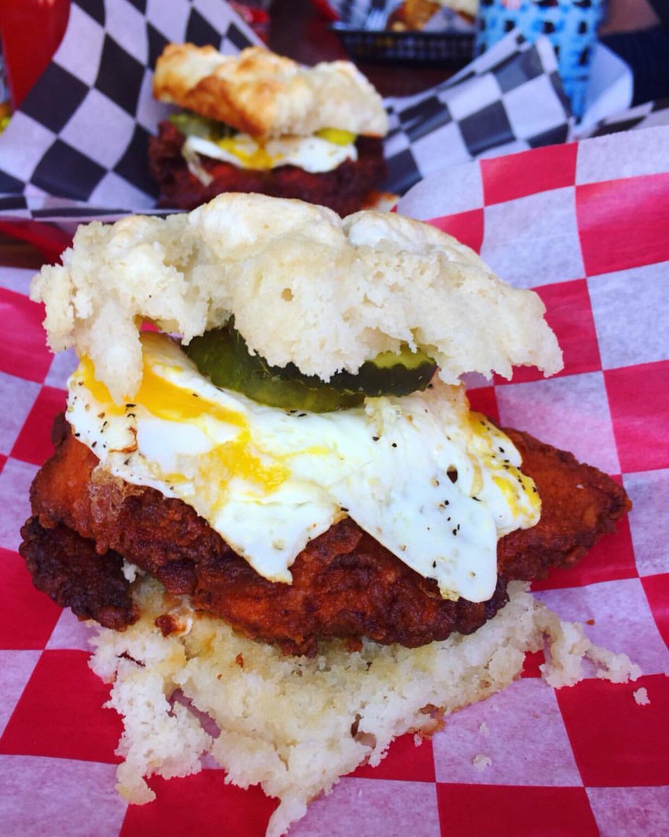 TheRoostKitchen's tweet photo. While you’re eating today’s lunch, plan for tomorrow’s breakfast. The Ali is our hottest breakfast sammy, Nashville hot chicken topped with a fried egg and cool dill pickle. 📸 @eeeatlikejenny #theroostcarolinakitchen #friedchicken #chickenbiscuit #nashvillehot #chicago https://t.co/VJBClUacM0