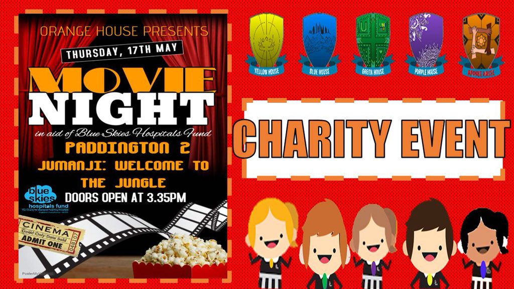 Our next charity event at <a href="/UnityBlackpool/">Unity Academy</a> is a movie night. This Thursday, captains and ambassadors from <a href="/UnityTeamOrange/">Orange House</a> will be selling refreshments as Paddington 2 (Reception to Year 6) and Jumanji (Year 7 - 10) are shown.