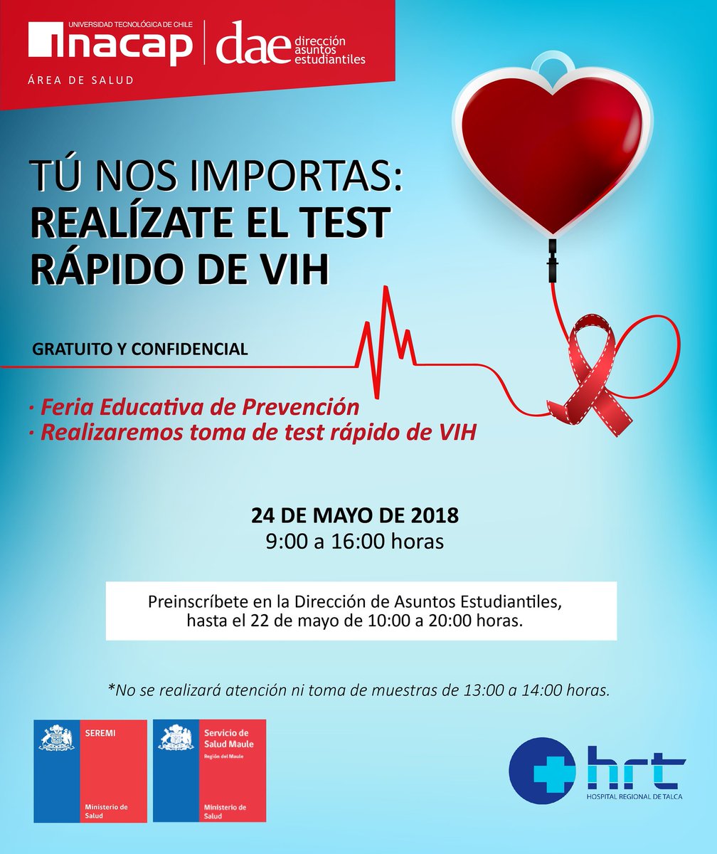 InacapSedeTalca's tweet photo. En #INACAPTalca estamos al tanto de que el alza de las personas con VIH en Chile preocupa a nuestros estudiantes 🚨
Es por eso que extendemos la siguiente invitación 👇👏 https://t.co/WTUpq4bfEm