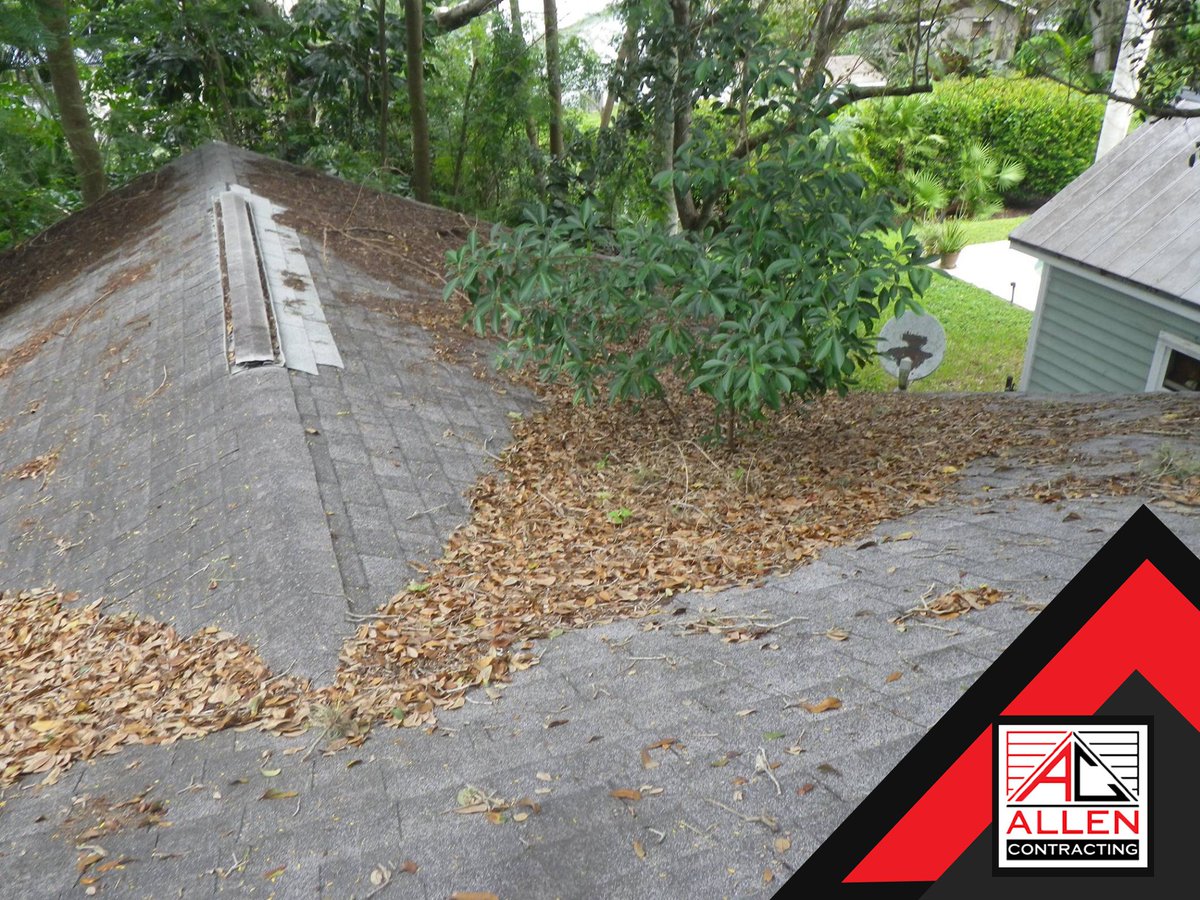 AllenContract's tweet photo. Sweep away any twigs, leaves, or dirt. These things can damage a roof over time, and sometimes cause algae to grow, which is a pain to remove and can clog your gutters. #HomeownerTips https://t.co/t7GVlT1Sey