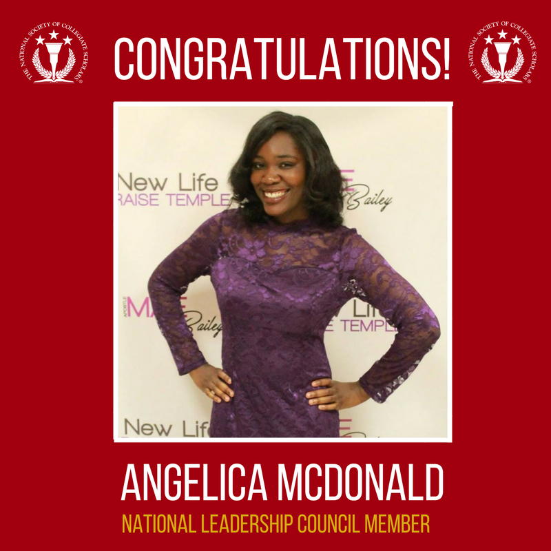 Congratulations on being selected to join the 2018-2019 National Leadership Council to Angelica McDonald from the University of South Carolina!