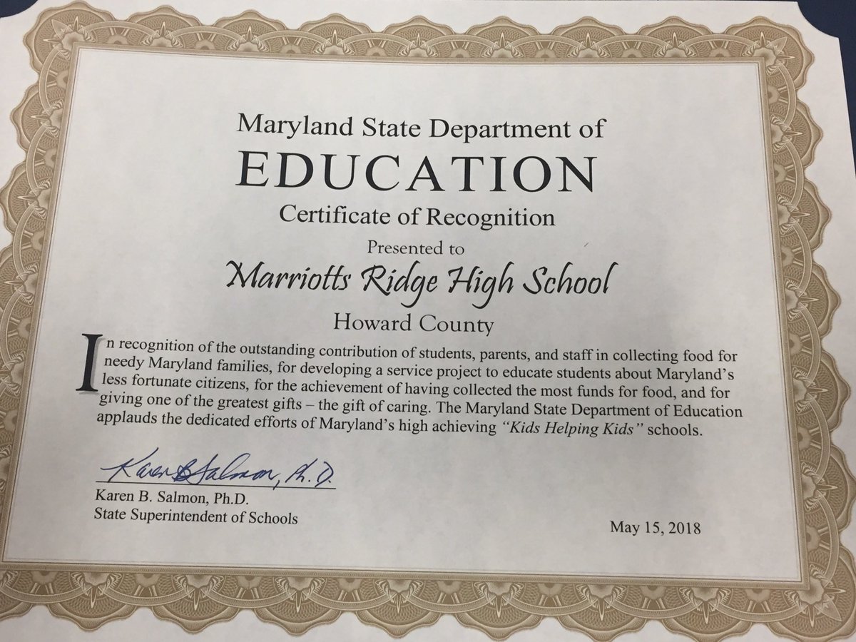 hcpss_mrhs's tweet photo. Congratulations to MRHS for being the top HCPSS contributor to the MD Food Bank’s - Kids Helping Kids Campaign 2017! https://t.co/m4rDxtZlUT
