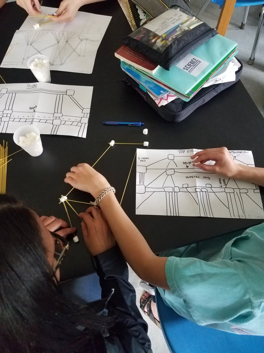 MrsDSciExplrr's tweet photo. STEAM challenge design and build a structure to resist earthquakes...mostly to scale...only using marshmallows and spaghetti!  @DrLee_Science #scirocks https://t.co/zWtRQr6OD1