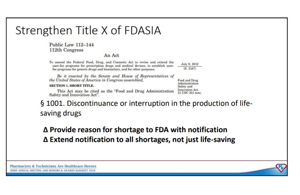 MAPharmacists's tweet photo. @foxerinr has some suggestions for advocacy of drug shortages including: #MASHP18 https://t.co/SNVPcSF7jc