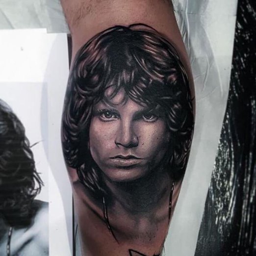 Jim Morrison Portrait Tattoo On Chest