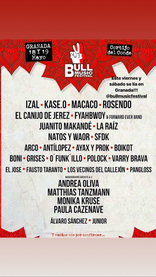 Este sábado estamos en Granada!!!
FESTIVAL CON CARTELÓN!!!
<a href="/festbullmusic/">Bull Music Festival</a> 
Se va a liar!!!!!!!
🐒📡🔥🔥🔥🔥🔥🔥🔥🔥🔥