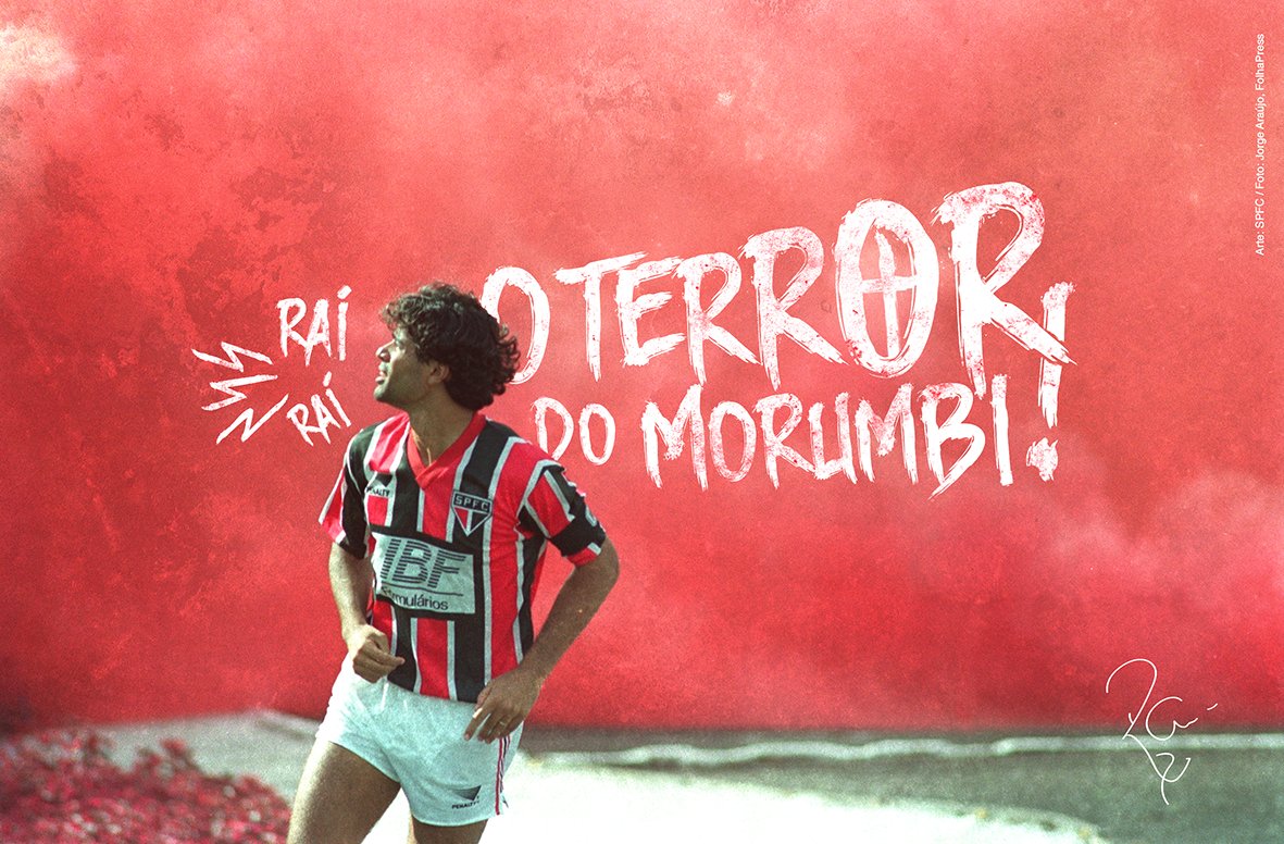 Hoje, o craque completa 53 anos, mas o presente é para você, torcedor: entre em spfc.vc/ParabénsRaí e baixe um pôster do ídolo para imprimir e enquadrar. Parabéns, eterno Terror do Morumbi! (Arte SPFC | foto de Jorge Araújo/FolhaPress)