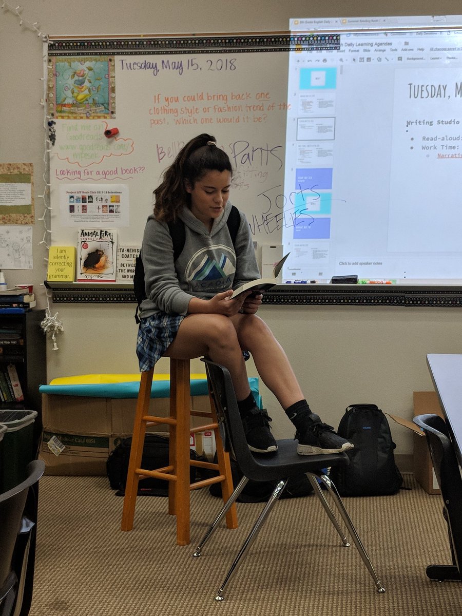 mepesek's tweet image. We are spending a little bit of time at the beg of our remaining days together reading their #summerreading choices aloud to get a taste. I&apos;m a little under the weather, but it&apos;s no problem. She stepped right up. #mrspesekteaches #mrspeseklistens #readaloud