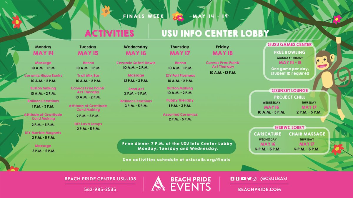 Two days down, three more to go 😅 Hang in there, LBSU -- we've got #finalsweek activities happening Wednesday, Thursday and Friday, too!

For more info, check out asicsulb.org/finals. #ExperienceASI